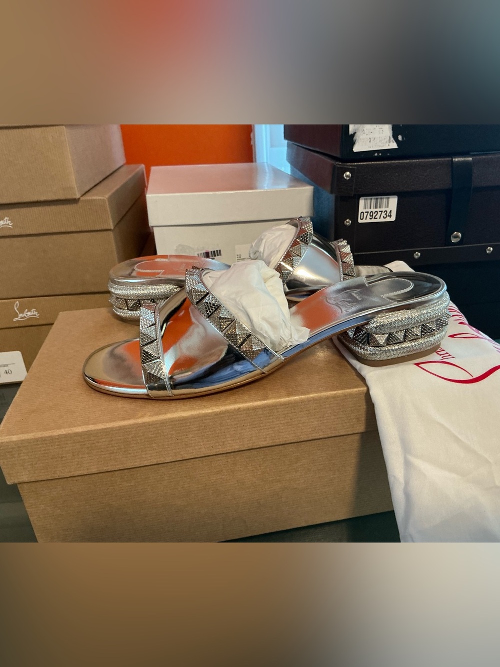 Christian Louboutin Silver Studded Slide Mules